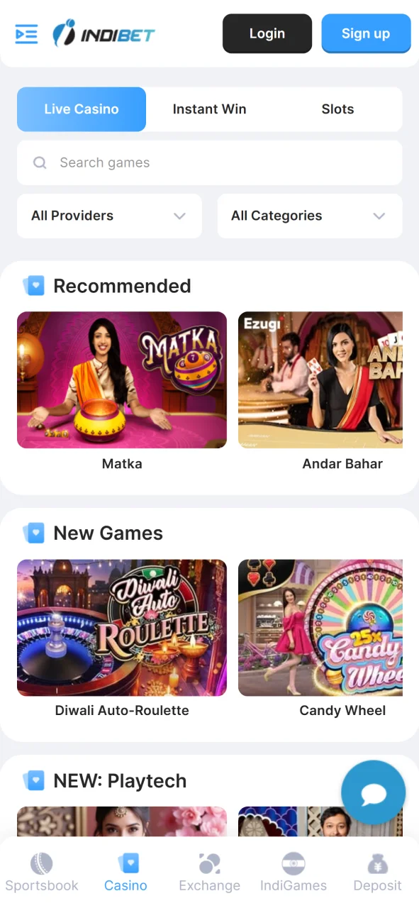Indibet live casino app has all popular games in India run by professional dealers.