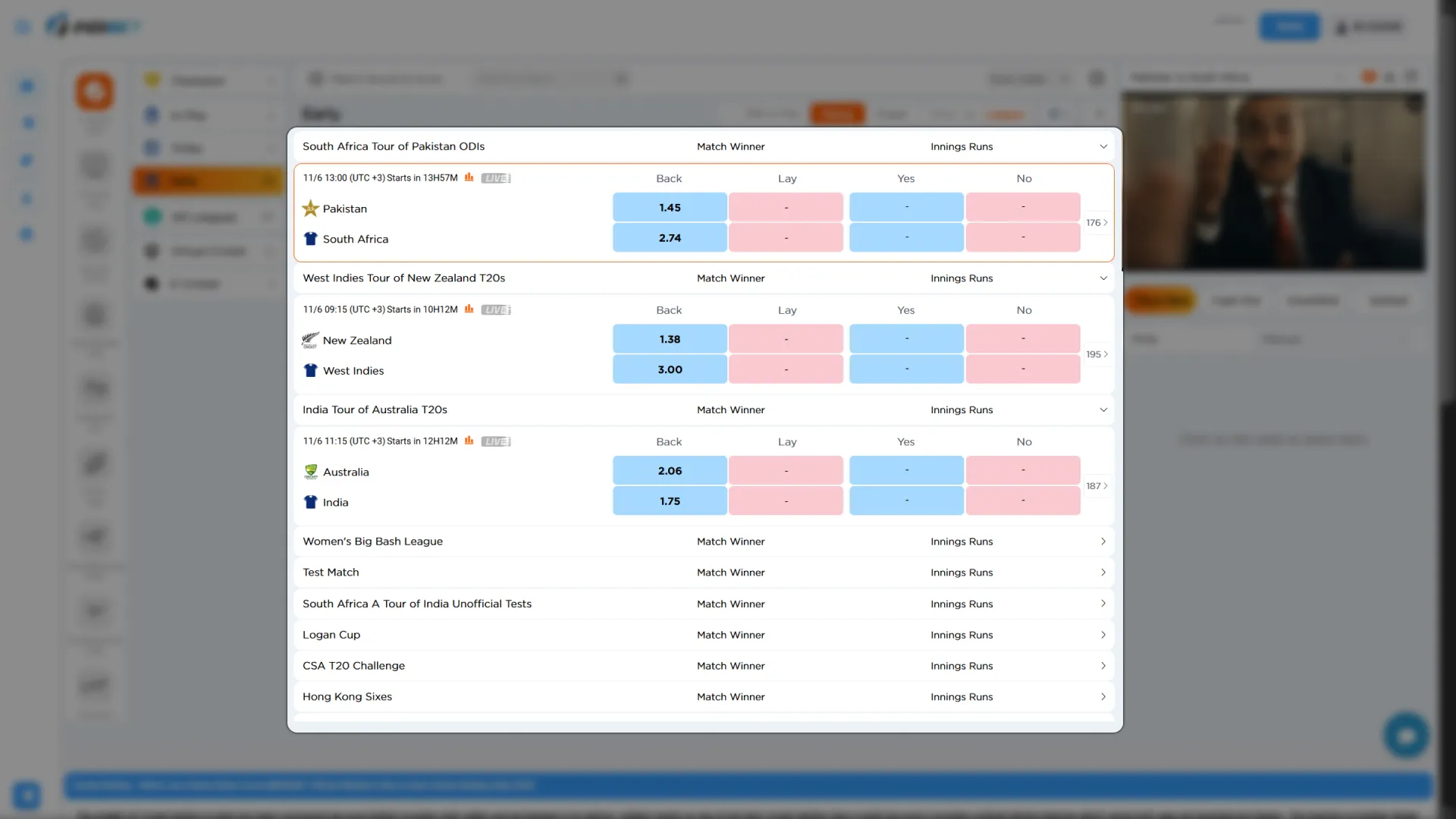 Pick a league and a match you want to bet on at Indibet.