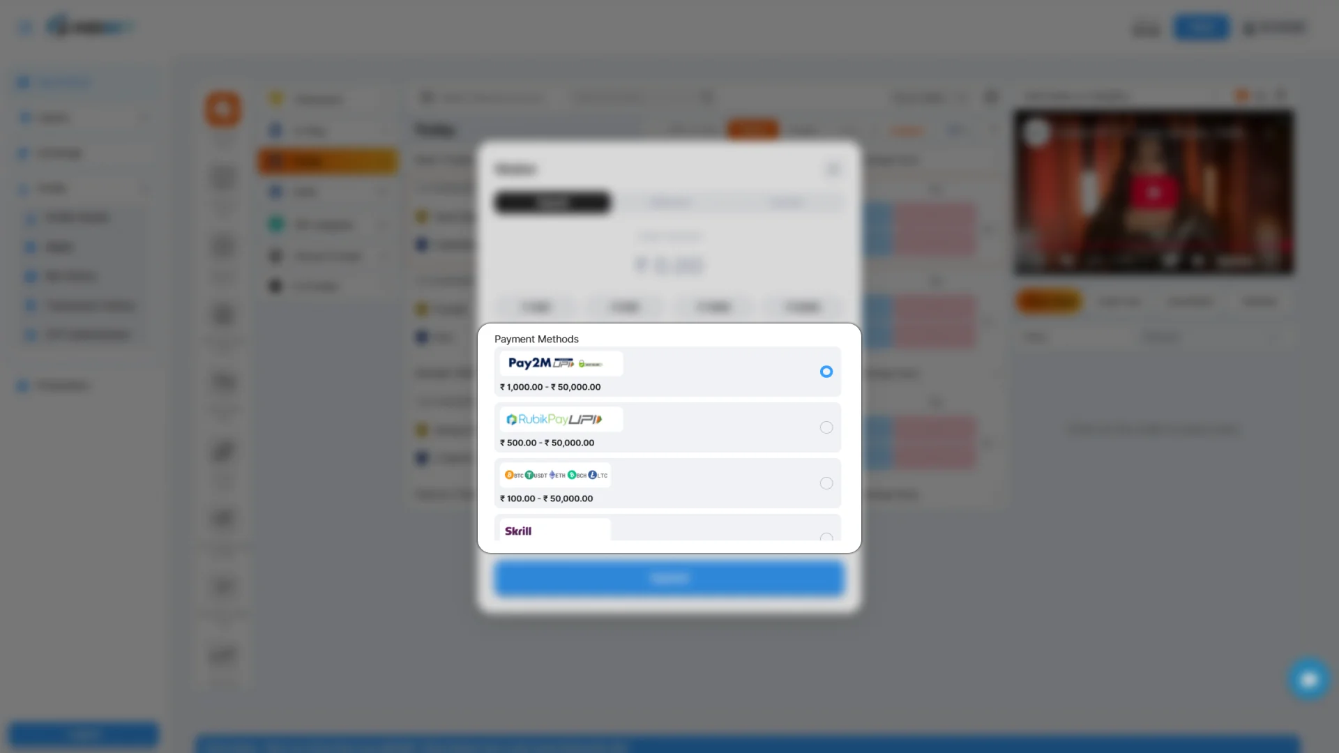 Select one of the various Indibet deposit methods.
